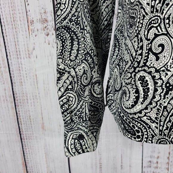 Notations Black & White Paisley Medium Dressy Casual Patterned Button Blouse - Picture 6 of 9